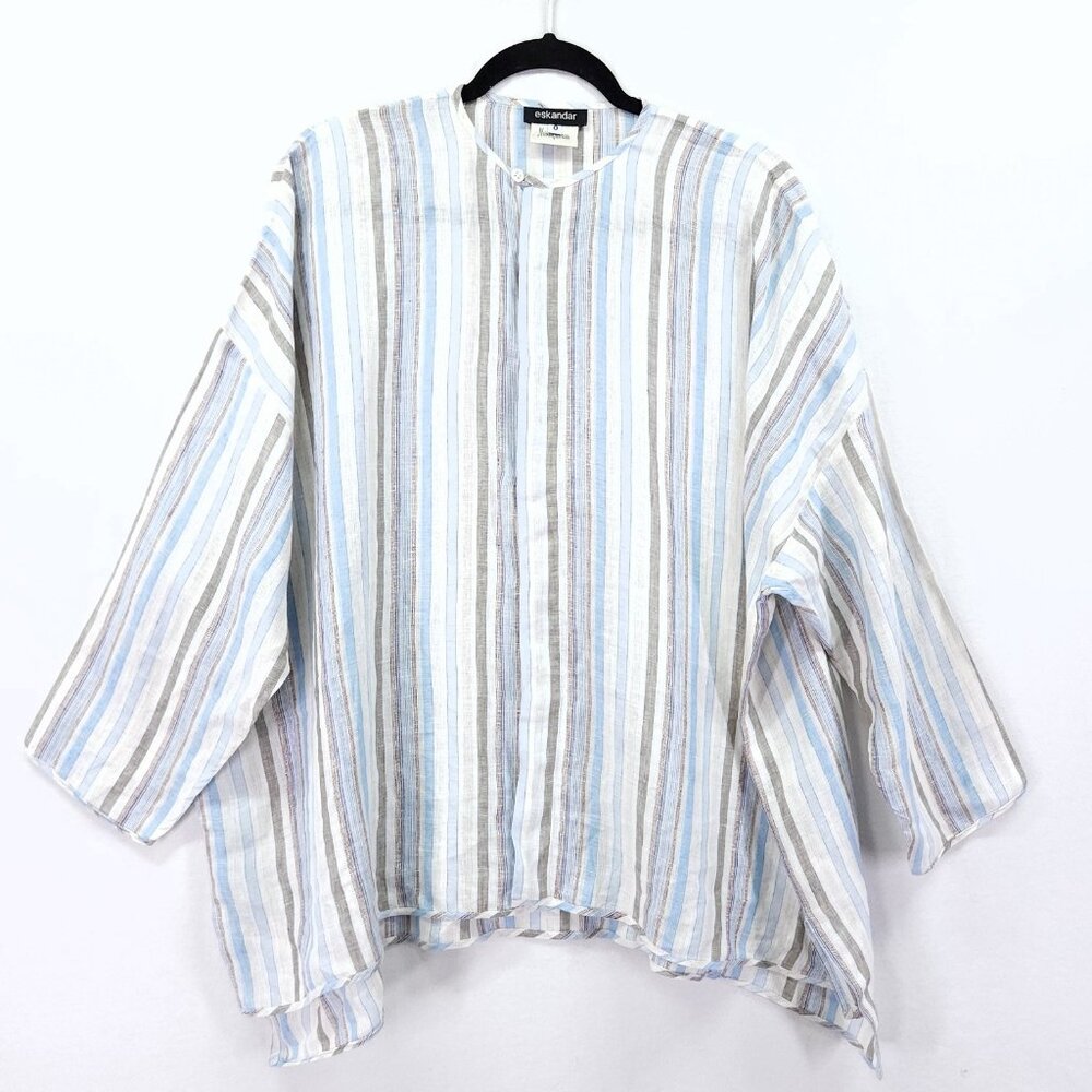 Eskandar Striped Linen Button Down Shirt Oversized Size 0